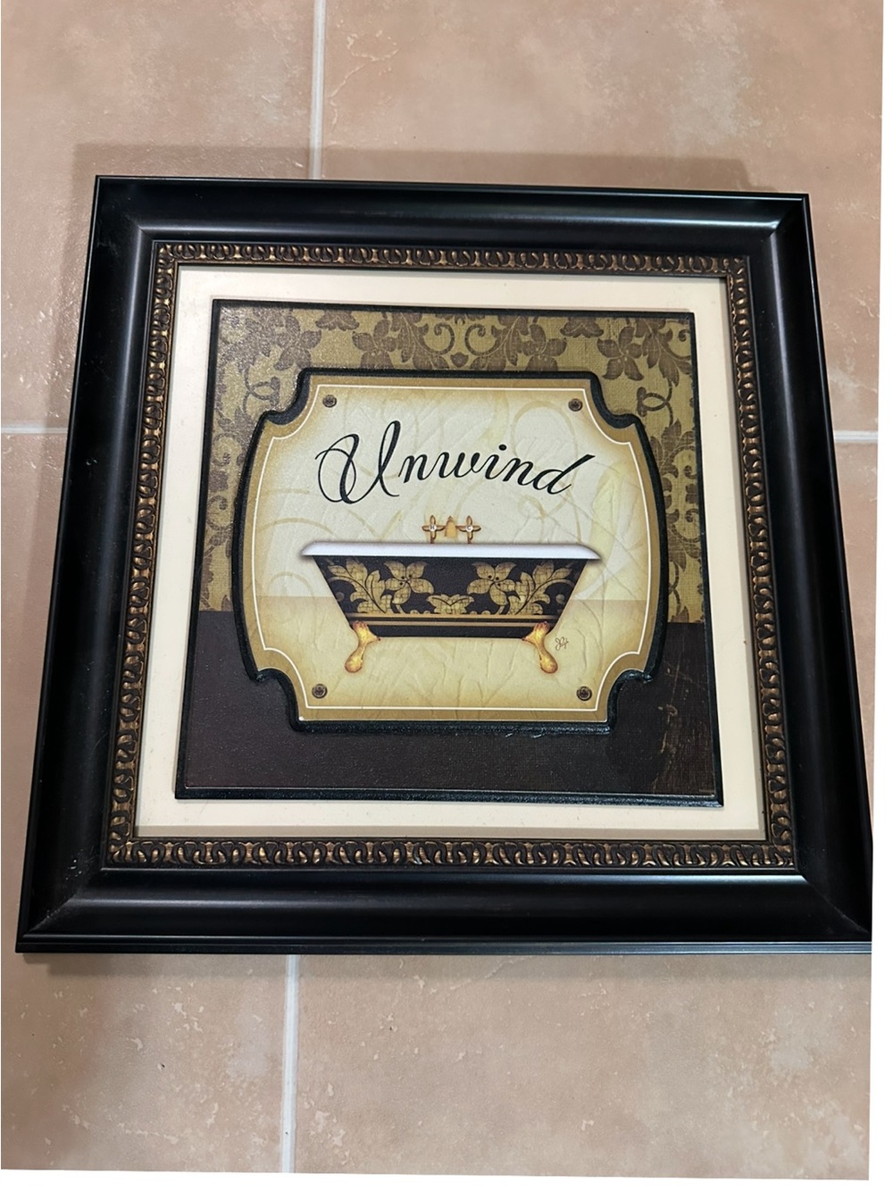 Unwind Decorative Wall Art - Bathtub Motif in Black and Gold